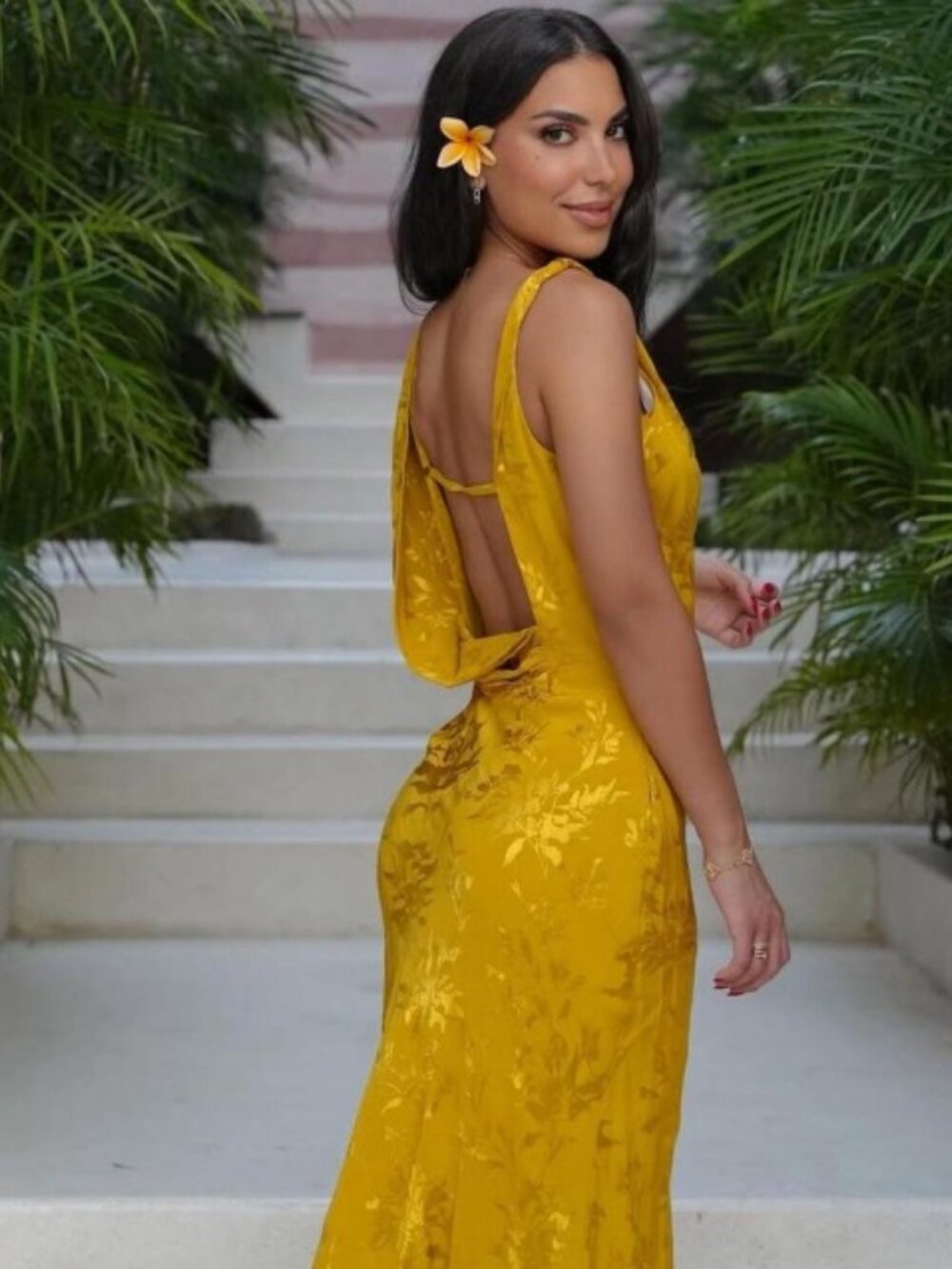 ZARA Satin Floral Jacquard Midi Maxi Dress Open Back Golden 8579/512 - Picture 8 of 16